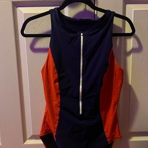 ATHLETA red and blue zip up one piece swimsuit